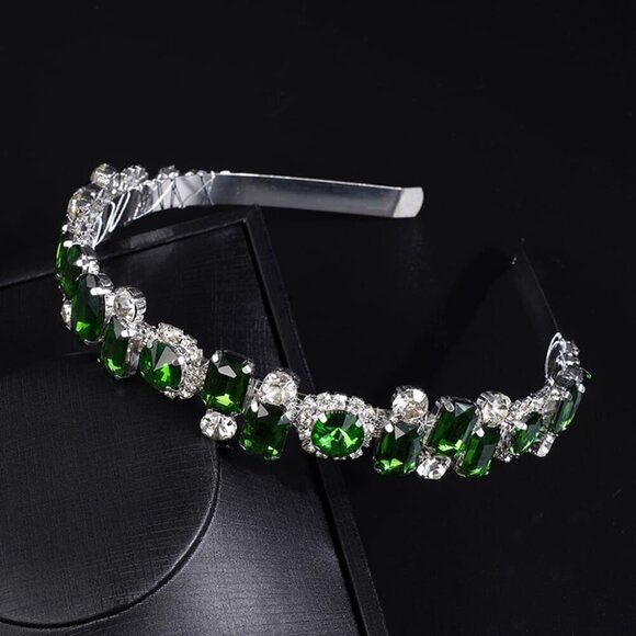Bridal Rhinestone Headband Green Crystal Hair Hoop Wedding Party Accessory